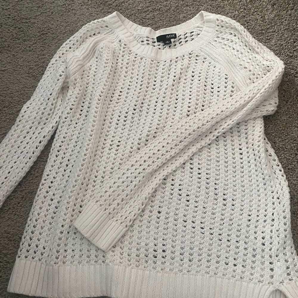 a.n.a White Crew Neck Sweater with Open-Weave Design Swim Coverup